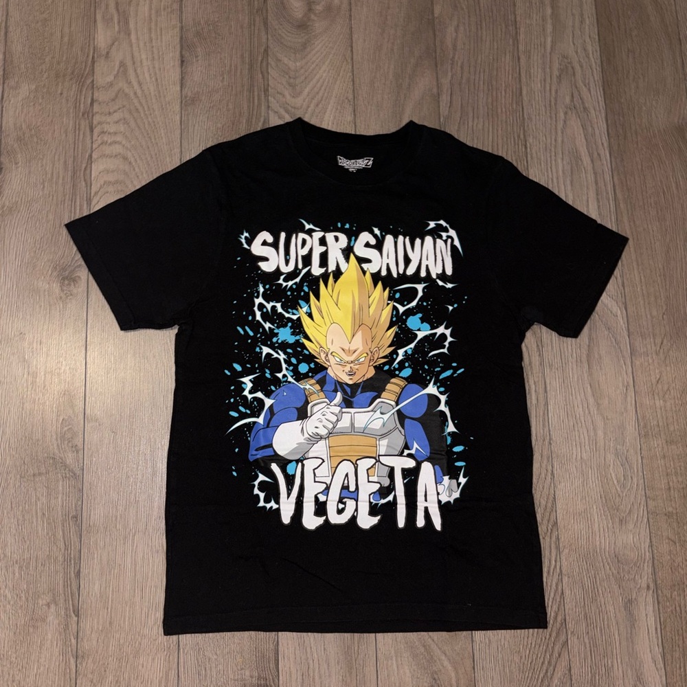 Dragon Ball Super Saiyan Vegeta Graphic Tee - Black with Yellow & Blue Print